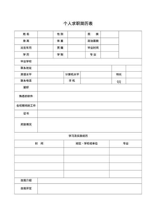 个人求职简历模板 个人求职简历模板电子版可填写