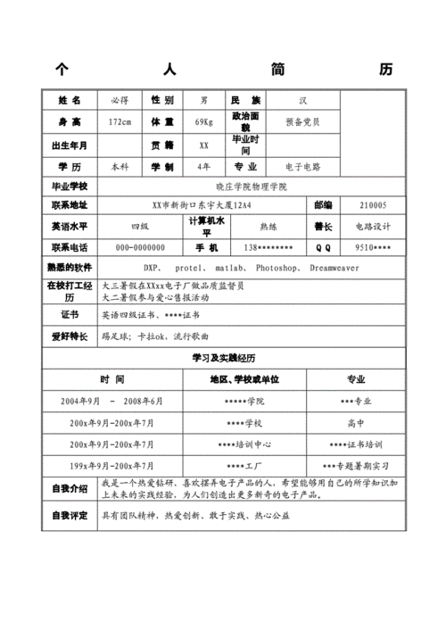 个人简历模板范文 毕业生个人简历模板范文