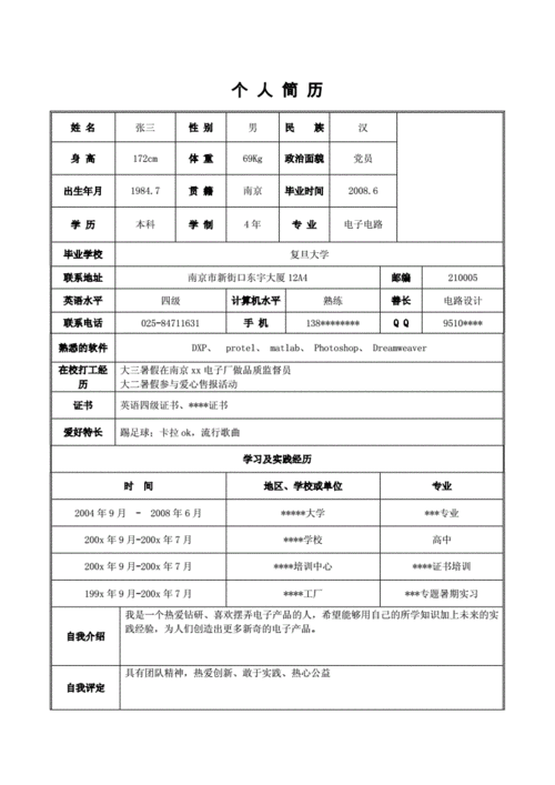 个人简历模板范文 毕业生个人简历模板范文