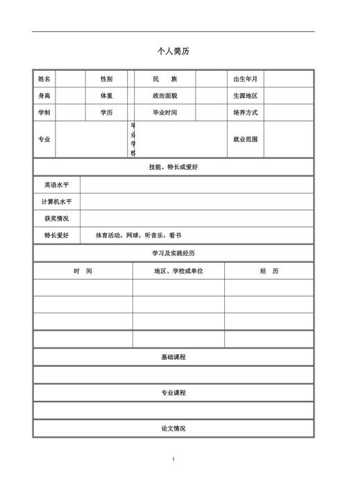 个人简历表格word文档 个人简历表格word文档表格