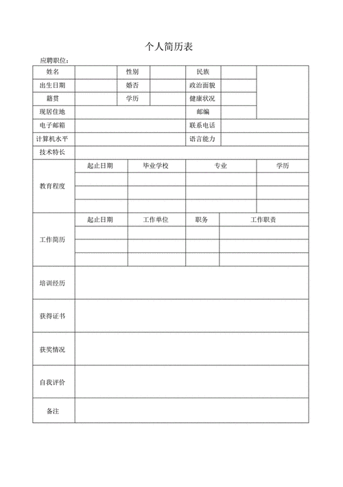 工作简历模板电子版免费空白 工作简历电子版表格