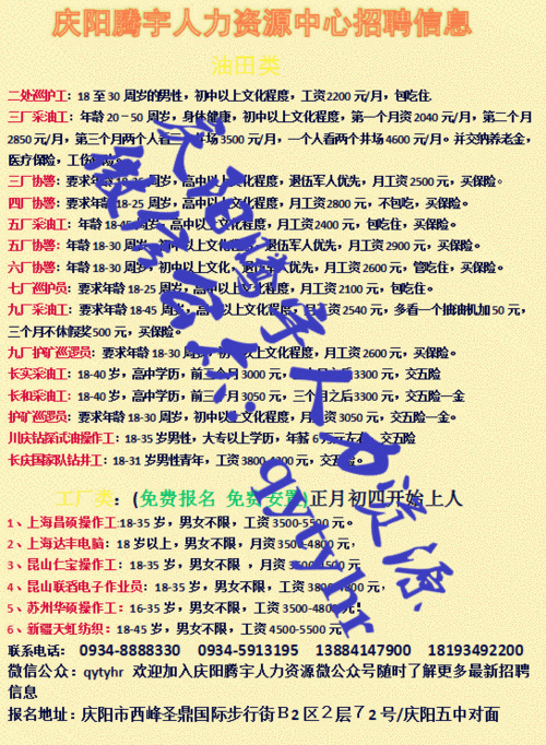 庆阳本地招聘 庆阳招工网联系方式