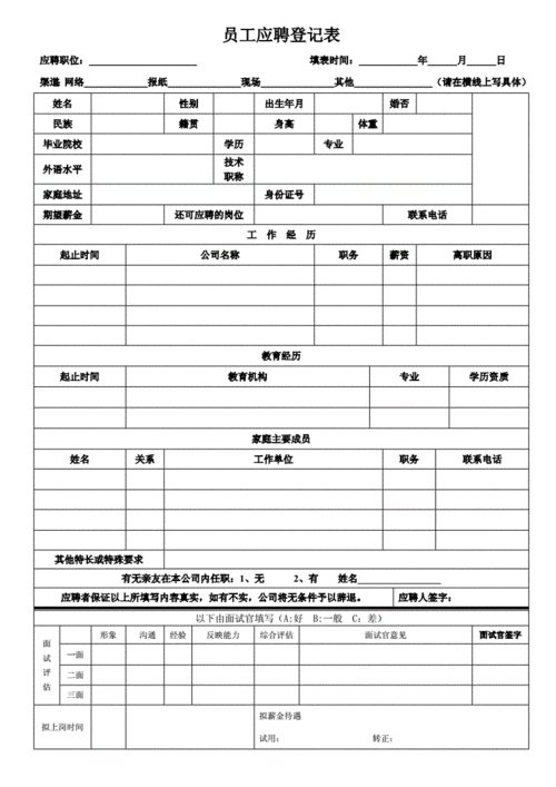 应聘 应聘登记表模板免费下载