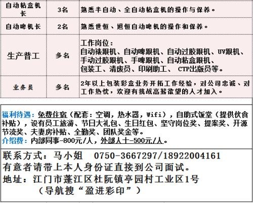 江门本地制造业招聘吗 江门企业招聘职位